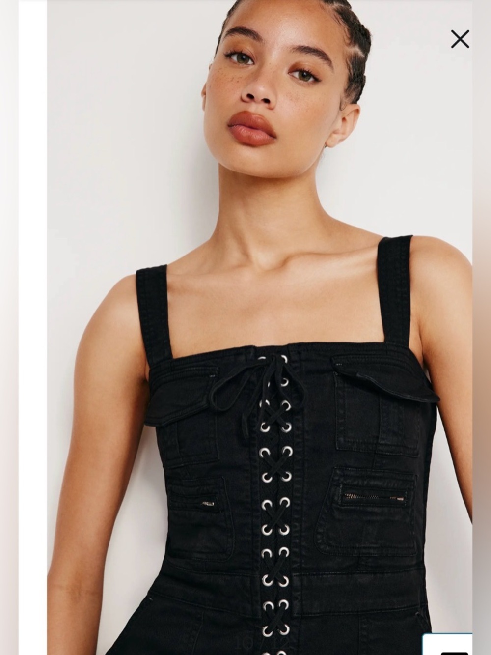 Good American Lace Up Corset Utility Jumpsuit Black Sz M NWT Flare Sold Out - Picture 3 of 12